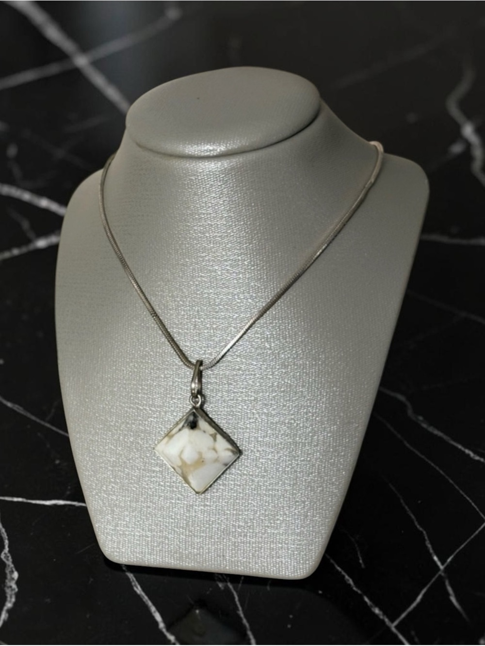 Dendritic Opal Pyramid Sterling Silver Pendant Necklace